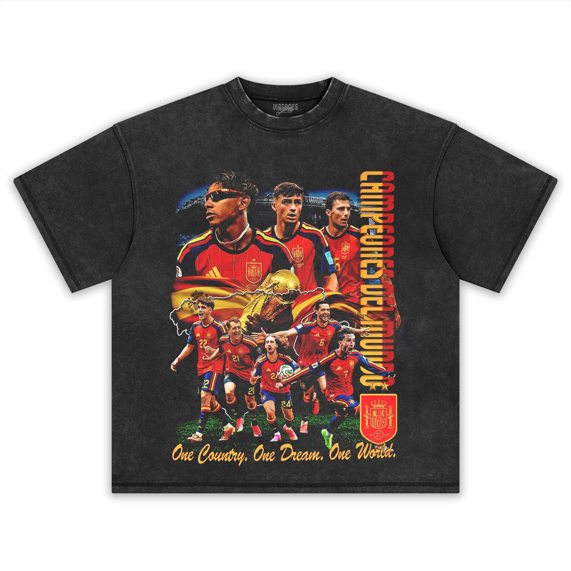 ESPAÑA WORLD CHAMPIONS WASHED BLACK TANK TOP & TEE & LONG SLEEVE & LAYERED LS & HOODIE