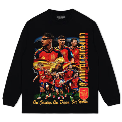 ESPAÑA WORLD CHAMPIONS WASHED BLACK TANK TOP & TEE & LONG SLEEVE & LAYERED LS & HOODIE